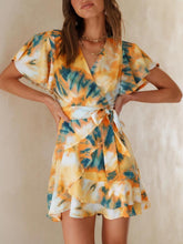 Waist Wrap Short Sleeve V Neck Mini Dress